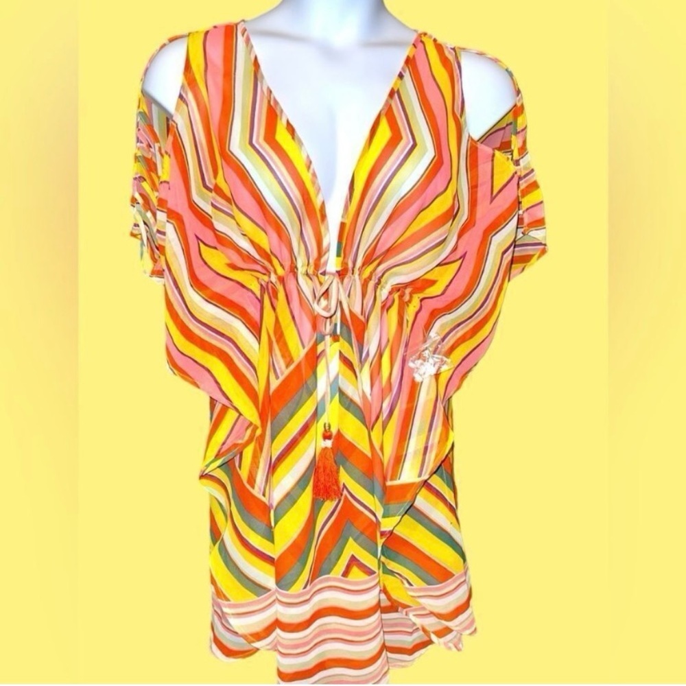 Violet SKY Orange Yellow Graphic Cut Out Blouse